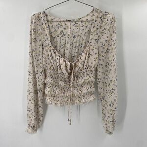 Free People Long Sleeve Smocked Floral Blouse Size XS